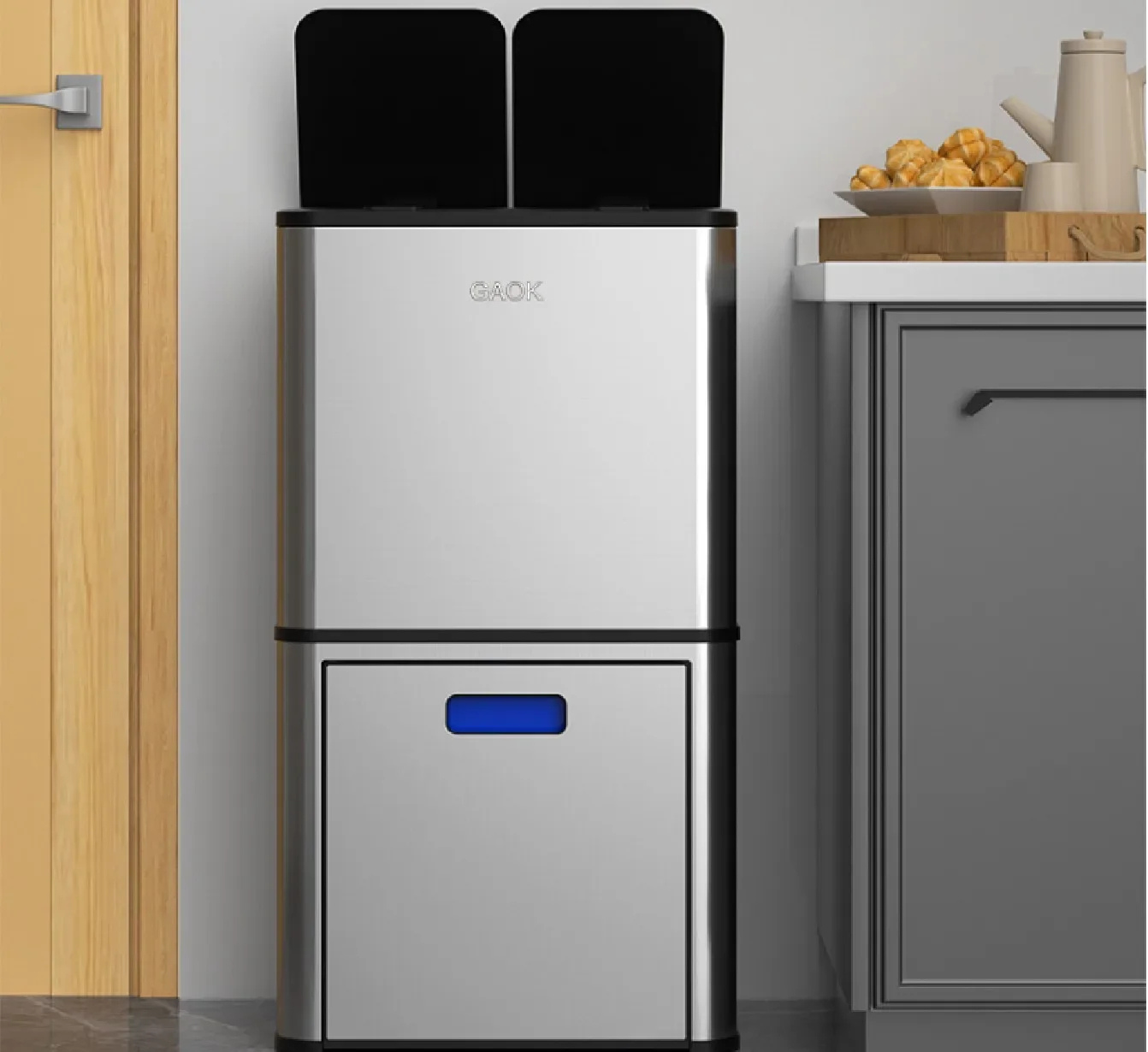 Bote de basura inteligente de acero inoxidable 60L con sensor de movimiento